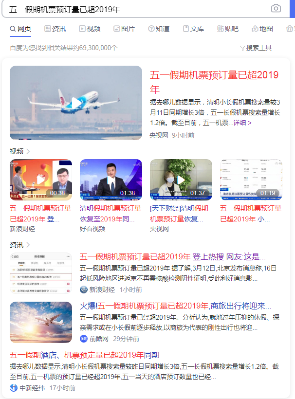 五一假期機(jī)票預(yù)訂量超2019年 五一假期機(jī)票預(yù)訂量超2019年